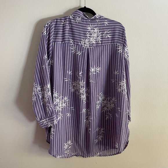 Catherines Women Plus SZ 0X 14/16W Purple White Striped Floral L/S Tunic Blouse - Picture 11 of 12